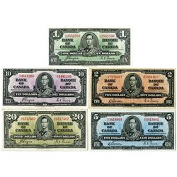 Bank of Canada, 1937 Banknote Issue Quintet.