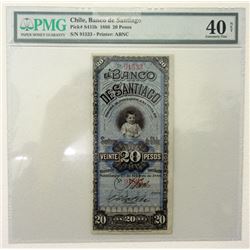 Banco De Santiago, 1886 Issued Obsolete Banknote.