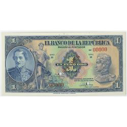 Banco de la Republica, 1946, 1 Peso Oro Specimen Banknote.