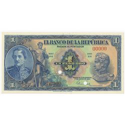 Banco de la Republica, 1954, 1 Peso Oro Specimen Banknote.