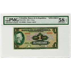 Banco de la Republica. 1941. Specimen Banknote.