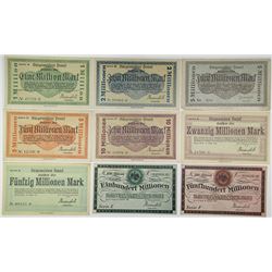 Burgermeisterei-Hennef. 1923. Group of 9 Notgeld.