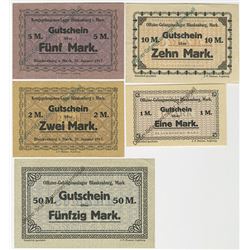 Blankenburg-Mark Officer POW Camp. ND (1917). Quintet of Notgeld.