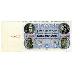 Banca del Popolo. ND (1866-1871), Unlisted Denomination Specimen Banknote Rarity