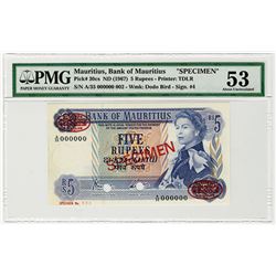 Bank of Mauritius. ND (1967). Specimen Banknote.