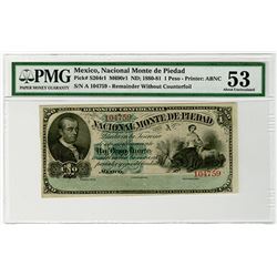 Nacional Monte de Piedad. 1880-1881. Remainder Banknote.