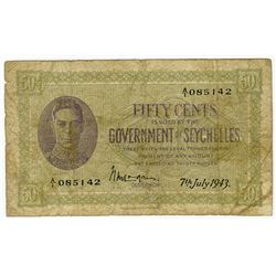 Government of Seychelles, 1943 Issue Banknote.