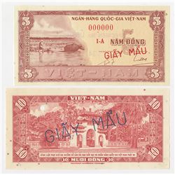 National Bank of Vietnam. 1955-1962, Face & Back Uniface Specimen Proof Banknotes.