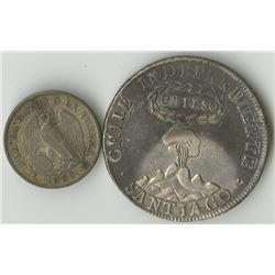 Chile, 1817-1880, lot of 2 Silver Coins.