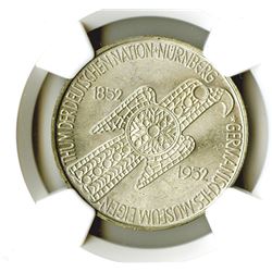 Federal Republic. 1952D. 5 Mark. Nurnberg Museum Commemorative. NGC graded MS 65.