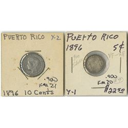 Puerto Rico, 1896, Lot of 2 Silver Alfonso XIII Decimal Coins.