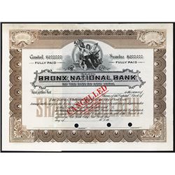 Bronx National Bank of the City of New York, ca.1900-1920 Specimen Stock Certificate.