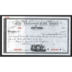 National City Bank of New York, 1911 Specimen Stock Certificate.