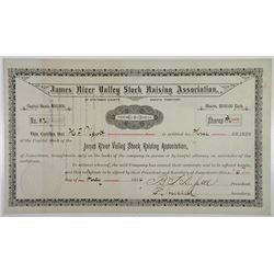 James River Valley Stock Raising Association, 1884 I/U Stock Certificate.