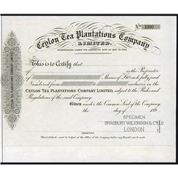 Ceylon Tea Planters Company Ltd., ca.1890's Specimen Share Certificate