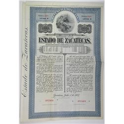 Estado de Zacatecas 1907 Specimen Bond.