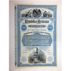 Republica Mexicana Deuda Consolidada de Los Estados Unidos Mexicanos, 1885 Specimen Bond Rarity.