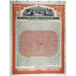 Westinghouse Electric & Manufacturing Co., 1907 Specimen Bond Payable in Francs and Pounds.