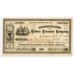 Consolidated Hidden Treasure Co., 1874 Stock Certificate.