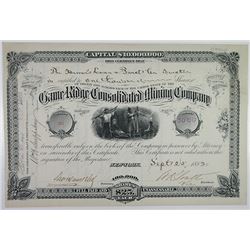 Game Ridge Consolidated Mining Co., 1882 Issued Stock Certificate