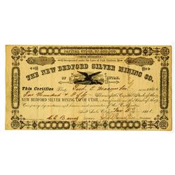 New Bedford Silver Mining  Co. of Utah, 1881 I/U Stock Certificate.