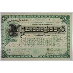 Submarine Monitor Co. of N.Y. 1885 Stock Certificate, Historic Early Military Submarine Manufacturer