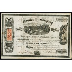 Monitor Oil Co. 1865 I/U Oil Company Stock Certificate.