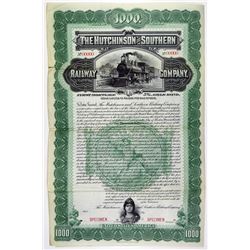 Hutchinson and Southern Railway Co. 1898 Specimen Bond Rarity