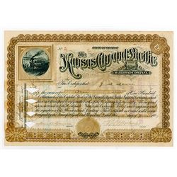 Kansas City and Pacific Railroad Co. 1887 Stock Certificate.