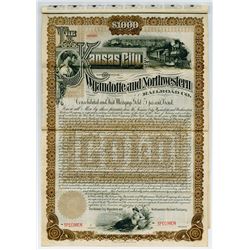 Kansas City, Wyandotte and Northwestern Railroad Co. 1889 $1000 Specimen Bond