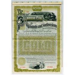 Kansas City, Wyandotte and Northwestern Railroad Co. 1889 $500 Specimen Bond