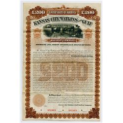 Kansas City, Watkins and Gulf Railway Co. 1890 Unique Specimen Bond