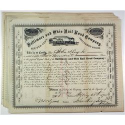 Baltimore and Ohio Railroad Co. Group of 25 Stock Certificates, ca. 1870s