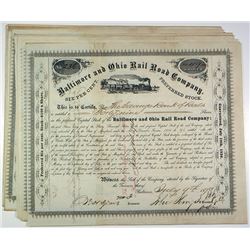 Baltimore and Ohio Railroad Co. Group of 25 Stock Certificates, ca.1870s