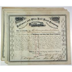 Baltimore and Ohio Railroad Co. Group of 25 Stock Certificates, ca.1870s