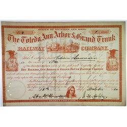 Toledo, Ann Arbor & Grand Trunk Railway Co., 1880 I/U Stock Certificate