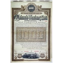 Wabash-Western Railway Company, Ottumwa Division. 1887 Unique Specimen Bond