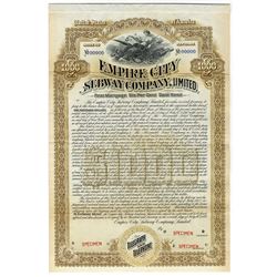 Empire City Subway Co., 1892, $1000 Specimen Bond.