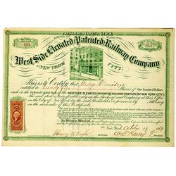 West Side Elevated (Patented) Railway Co., 1869 I/U Stock Certificate Signed by C.T. Harvey.