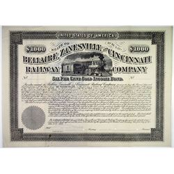 Bellaire, Zanesville & Cincinnati Railway Co. 1884 Specimen Bond Rarity