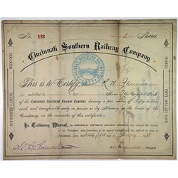 Cincinnati Southern Railway Co., 1878 I/U Stock Certificate Rarity