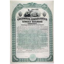 Columbus Consolidated Street Railroad Co. 1889 Specimen Bond