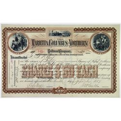 Marietta, Columbus & Northern Railroad Co. 1887 I/U Stock Certificate