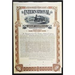 International and Great Northern Railroad Co., 1892 Specimen Bond with Matching Proof Vignette.