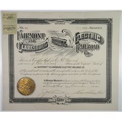 Fairmont and Clarksburg Electric Railroad Co., 1901 I/U Stock Certificate.