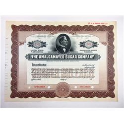 Amalgamated Sugar Co., ca.1900-1910 Specimen Stock Certificate with David Eccles Portrait.