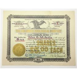 Columbus Zoological Company, 1903 I/U Stock Certificate