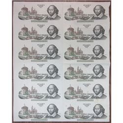 De La Rue Giori S.A. Lausanne. ND (ca.1970's-1980's). Uncut Sheet of 16 Shakespeare Advertising Note