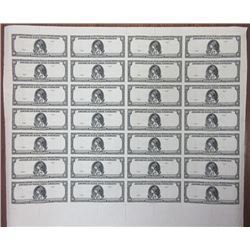 American Bank Note Company "10 Specimen Note" Uncut Sheet of 28 Specimen Notes