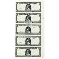 American Bank Note Company, 1929 (ca.1970s), "10 Denomination" Specimen Note Vertical Proof Sheet of